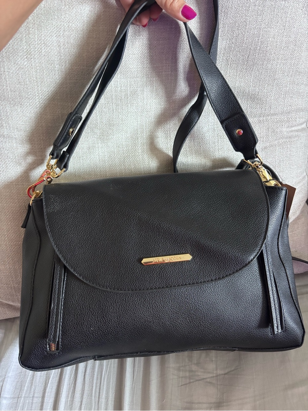 Steve Madden Black Pebbled Leather Shoulder Bag with Gold Hardware